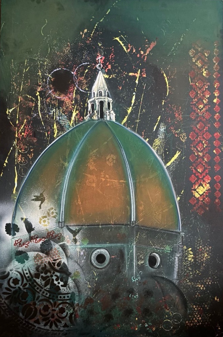 Echoes of Emerald — acrylic and chalk pastel by Delara Ahmadi Darani